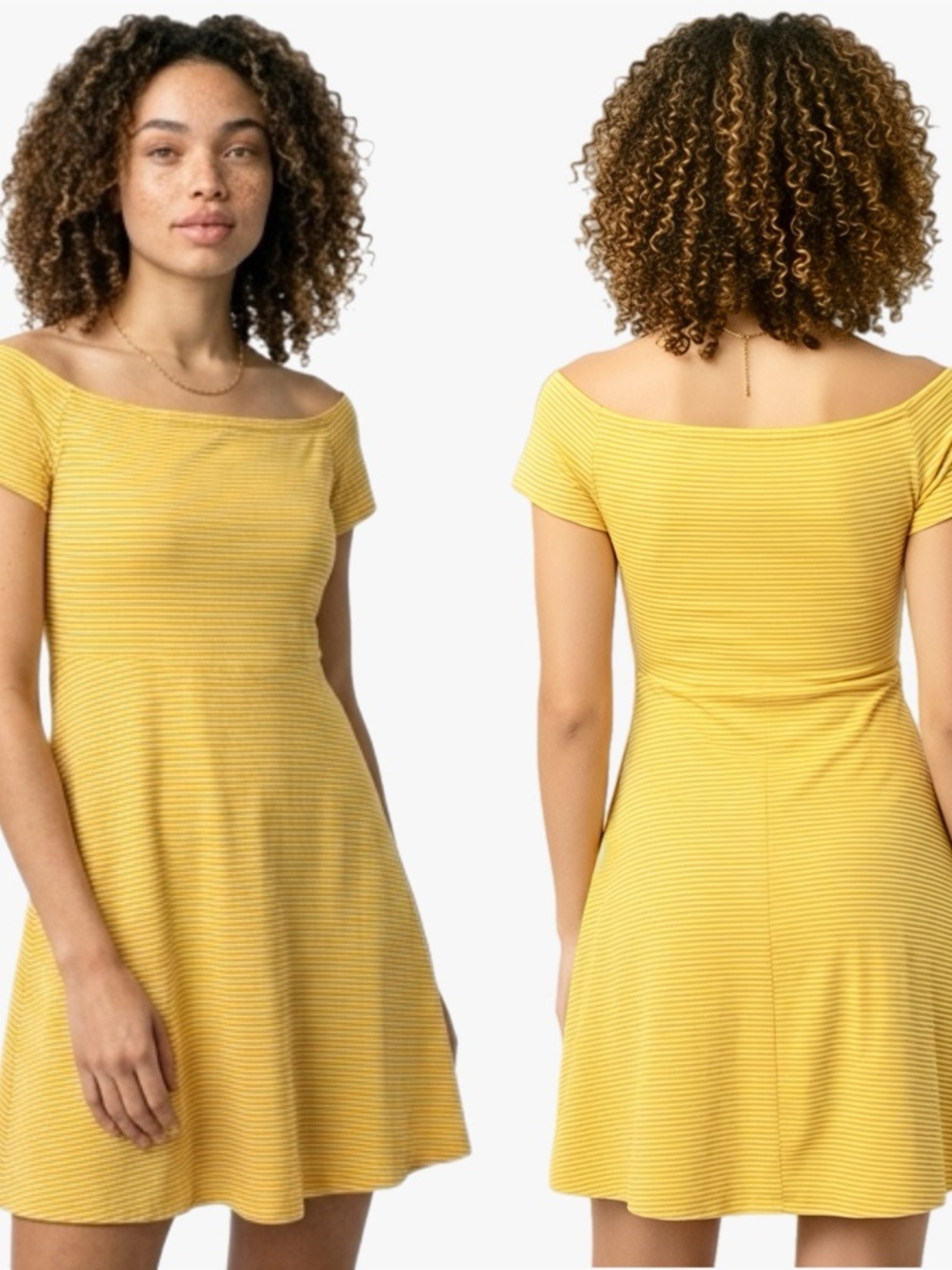 Old Navy Stripe Yellow Off-Shoulder Fit & Flare Skater Dress Women’s Size Large